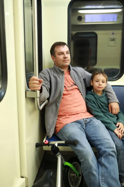 Portrait Father His Son Subway Train — Stock Photo, Image