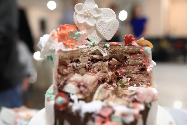 Los Detalles Torta Boda Sobre Mesa — Foto de Stock