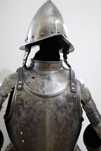 Medieval European Knight Armor on background of wall
