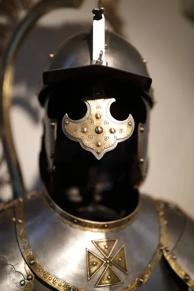 Vue Armure Médiévale Chevalier Sur Fond Mur — Photo