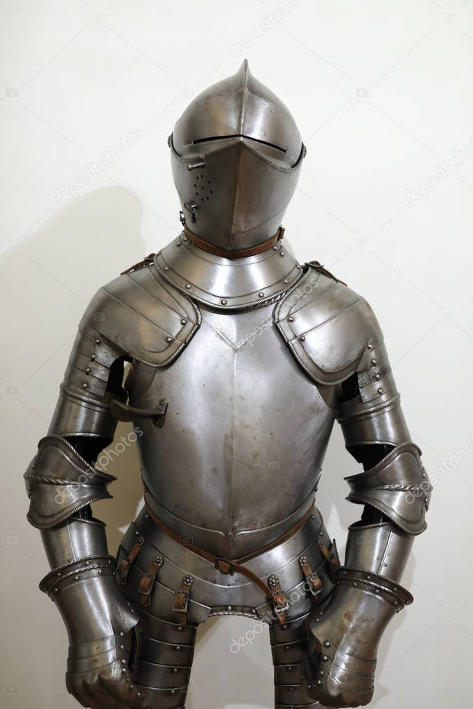 Details of European Knight Armor on background of wall