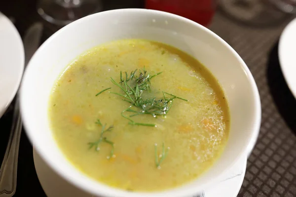 Plate Fish Soup Restaurant — Stock Photo, Image