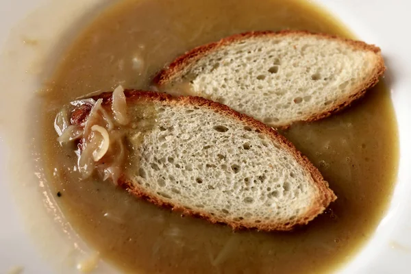 Sopa Cebolla Con Croutons Restaurante Francés — Foto de Stock