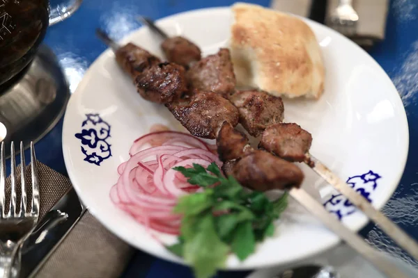 Brochettes Agneau Dans Restaurant — Photo