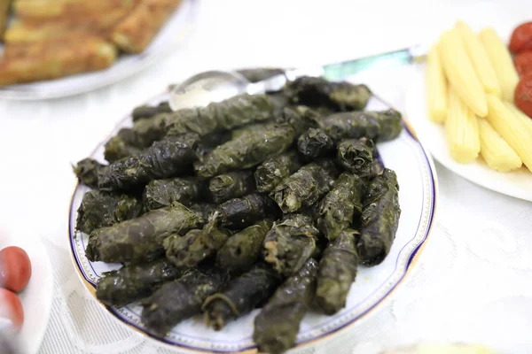 Dolmas Stuffed Grape Leaves Plate — Stock Photo, Image