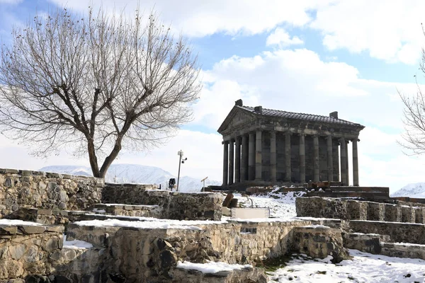 Tempel Garni Byggnad Armenien Vinter — Stockfoto