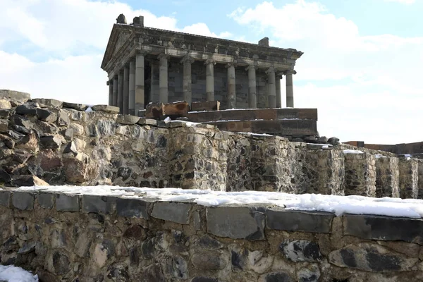 Zobrazit Chrám Garni Zimě Arménie — Stock fotografie
