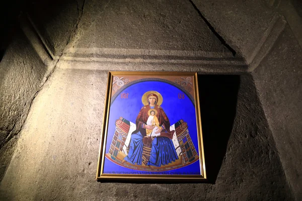 Icône Marie Avec Jésus Dans Église Monastère Geghard Arménie — Photo