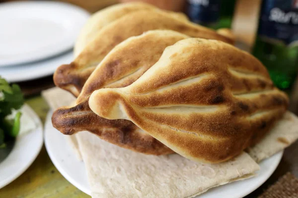 Arménský Chléb Talíři Restauraci — Stock fotografie