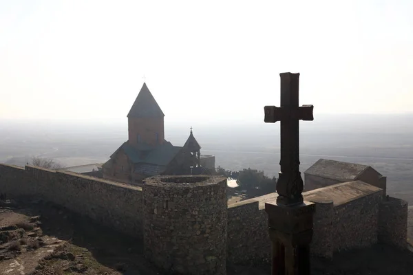 Paisaje Vista Del Monasterio Khor Virap Invierno Armenia —  Fotos de Stock