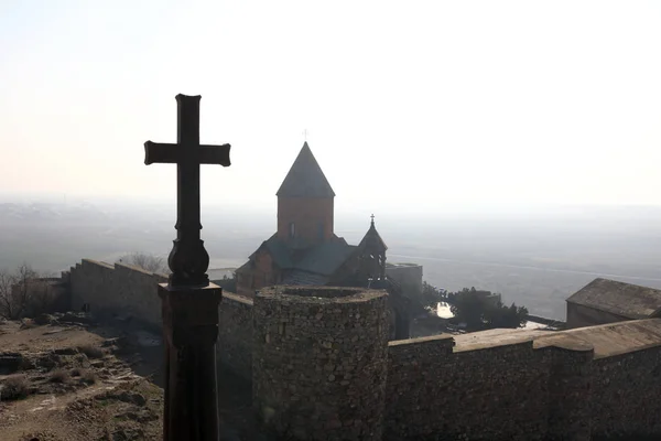 Vista Panorámica Del Monasterio Khor Virap Invierno Armenia —  Fotos de Stock