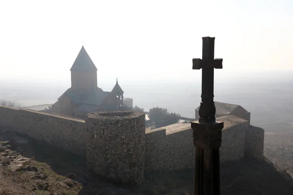Blick Auf Kreuz Und Khor Virap Kloster Winter Armenien — Stockfoto