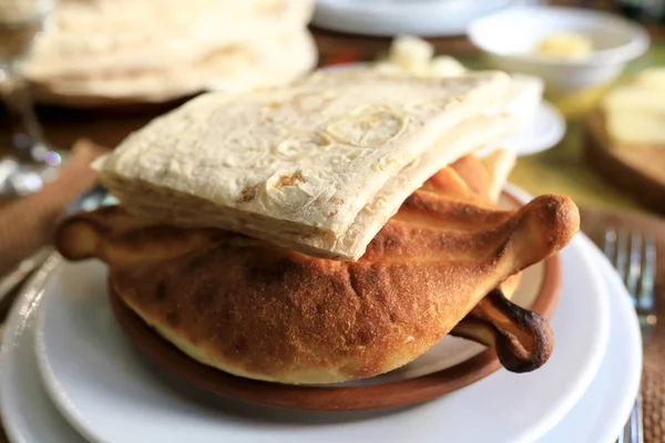 Pane Armeno Piatto Bianco Nel Ristorante — Foto Stock