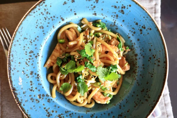 Plate of noodles seafood — Stock Photo, Image