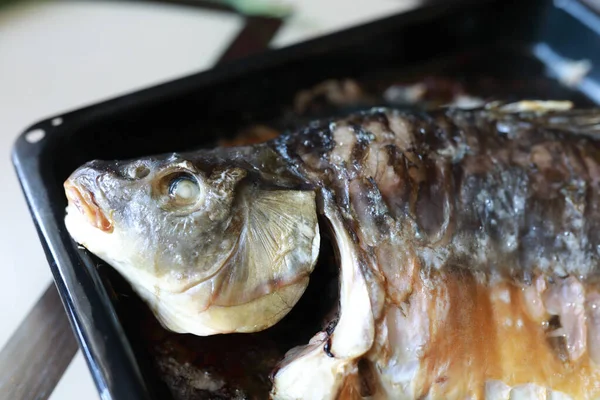 View Oven Baked Carp Baking Sheet — Stock Photo, Image