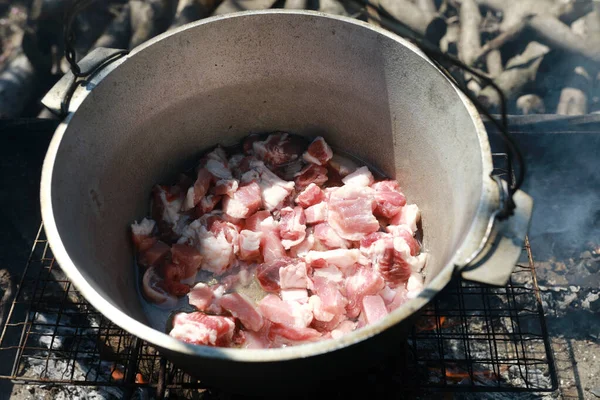 Roasting Meat Cauldron Coals Pilaf — Stock Photo, Image