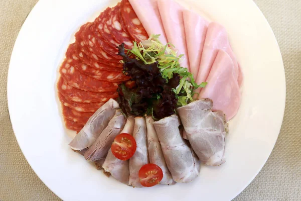 Slices Various Meat Plate Restaurant — Stock Photo, Image