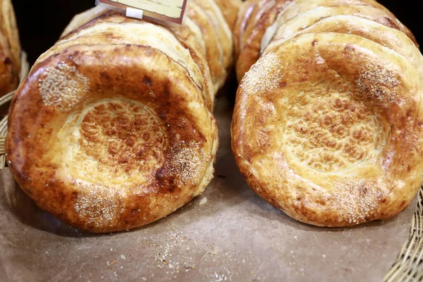 View of asian bread cakes in market, Russia