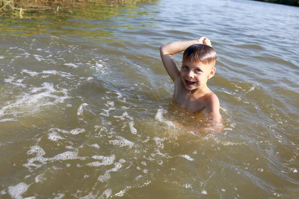 Child Swimming Lake Krasnodar Region Russia — Stock Photo, Image