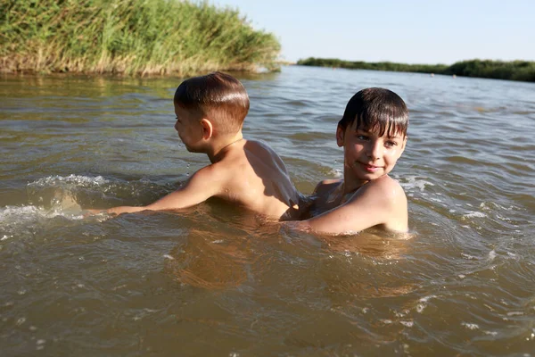 Two Brothers Swimming Pond Krasnodar Region Russia Stock Image