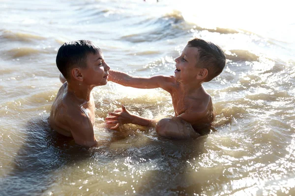 Boys Swimming Sea Azov Russia — Stock Photo, Image