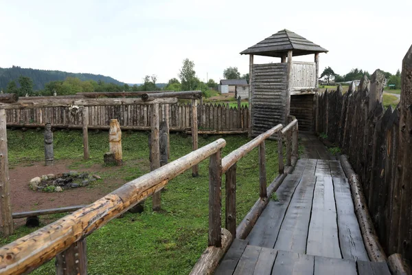 Detalhes Torre Viking Village Com Paliçada Carélia — Fotografia de Stock