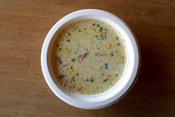 Finnish trout soup with cream in bowl — Stock Image Finnish Trout Soup Cream Bowl Royalty Free Stock Photos