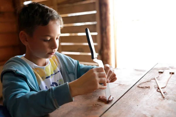 Kid Making Mascot Runes Workshop — Stock Photo, Image