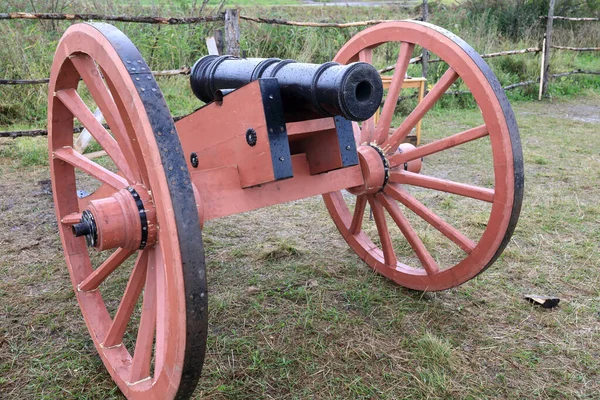 Ancien Canon Sur Roues Bois Été — Photo