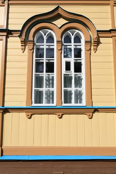 Вікно Дерев Яної Церкви Валаамі Росія — стокове фото