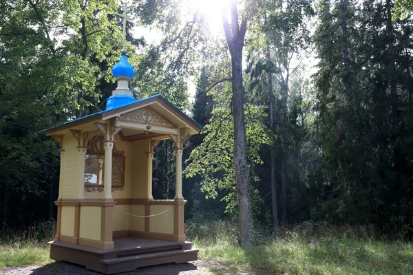 Widok Drewnianej Kaplicy Klasztorze Valaam Rosja — Zdjęcie stockowe