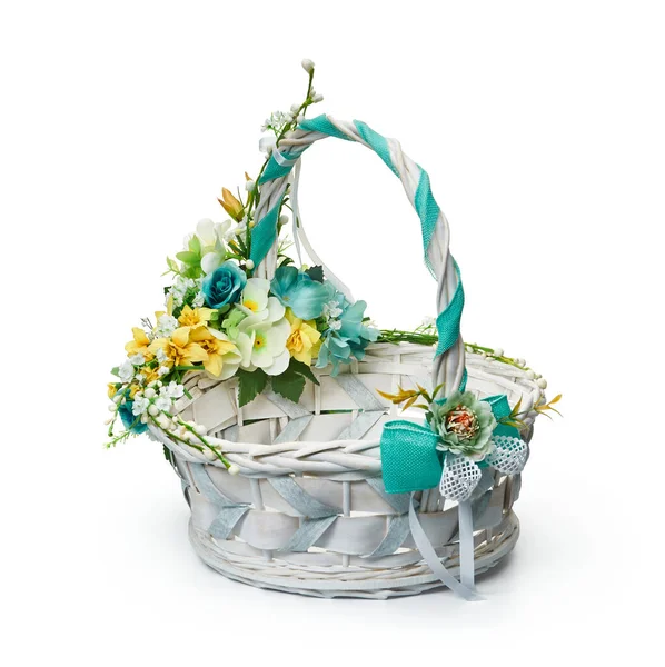 Festive Basket Flower Arrangement White Background — Stock Photo, Image