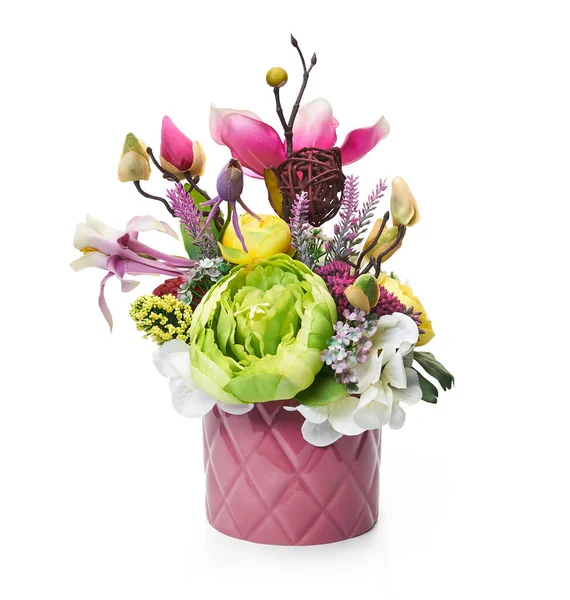 Flower arrangement in a vase on a white background — Stock Photo, Image