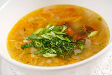 Vejetaryen mantar çorbası, yakın