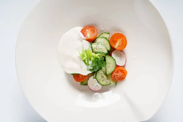 Fresh Salad Sour Cream Close — Stock Photo, Image