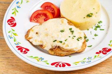 kavrulmuş domuz ile patates püresi, yakın çekim