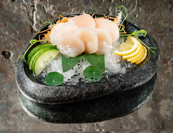 Pilgrimsmussla Sashimi Närbild — Stockfoto