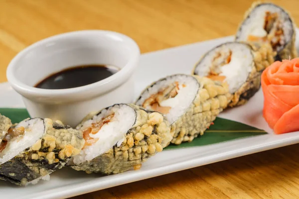 Sushi Con Salsa Soja Cerca — Foto de Stock