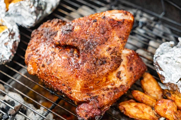 tasty grilled turkey, close up