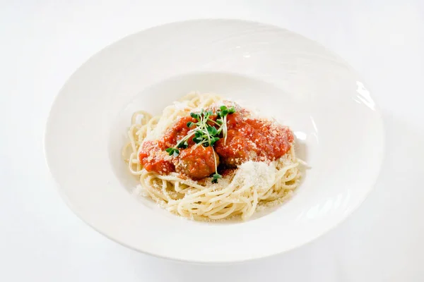 Spaghetti Met Gehaktballen Close — Stockfoto