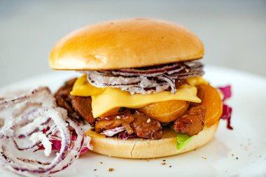 duck ile taze hamburger yakın çekim