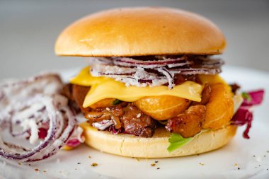 duck ile taze hamburger yakın çekim
