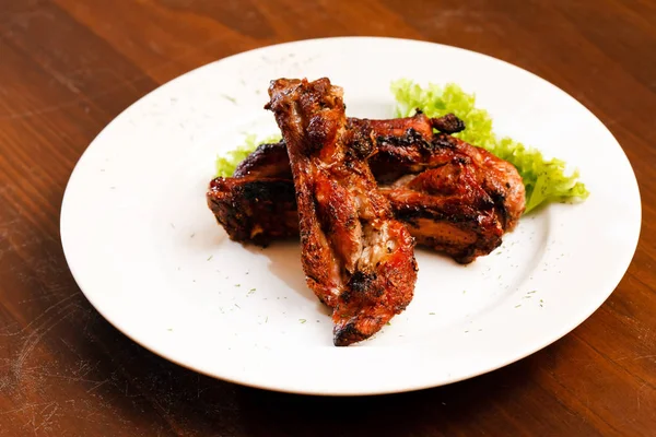 Grilled Meat White Table Close — Stock Photo, Image