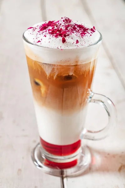 cold coffee with syrup, close up