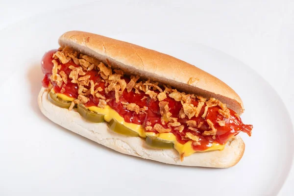 Hot Dog Avec Sauce Gros Plan — Photo