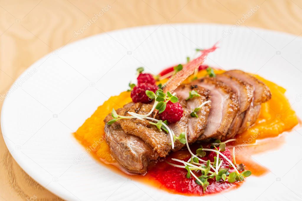 Seared Duck with sweet potato pure