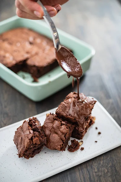 Brownie Hazelnuts Close — Stock Photo, Image