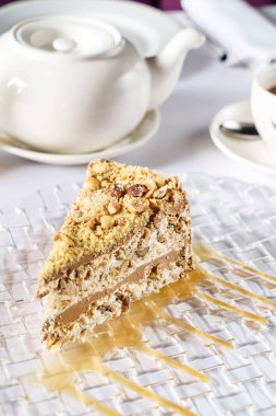 restoranda, karamelli pasta yakın çekim