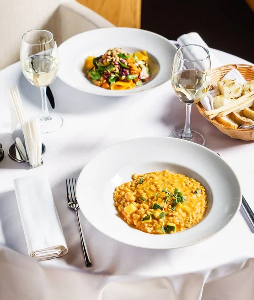 Kürbisrisotto Restaurant Hautnah — Stockfoto