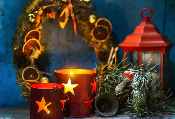 Velas Navidad Decoración Primer Plano —  Fotos de Stock